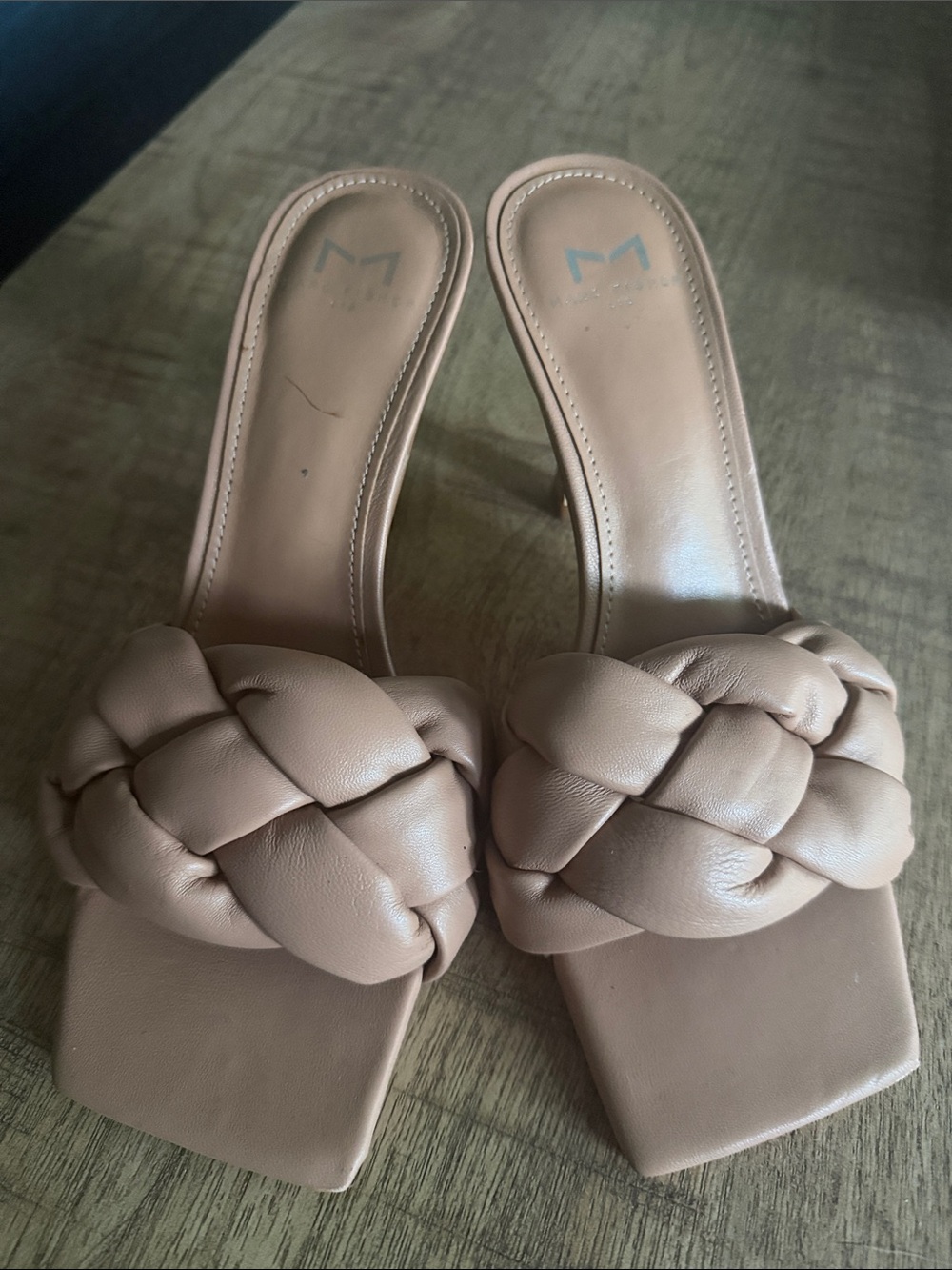 Marc Fisher Braided Slide Heels in Nude Taupe